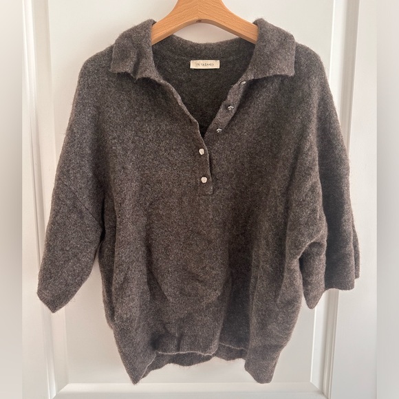 Polo-Collar Button-Up Knit Sweater - Short Sleeves - Size M - Picture 2 of 8